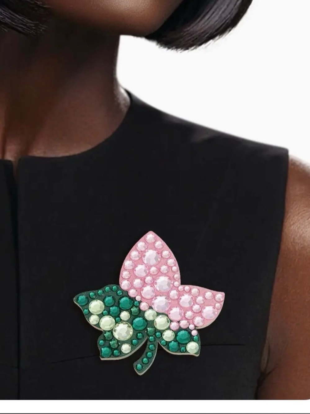 Pink and Green Crystal Leaf Brooch -‎ Women Jewelry